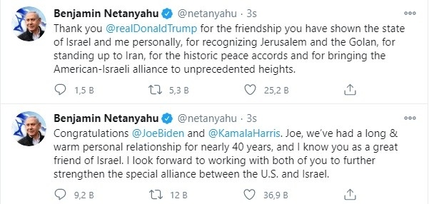 İsrail Başbakanı Netanyahu’dan ABD’nin yeni Başkanı Biden’a tebrik