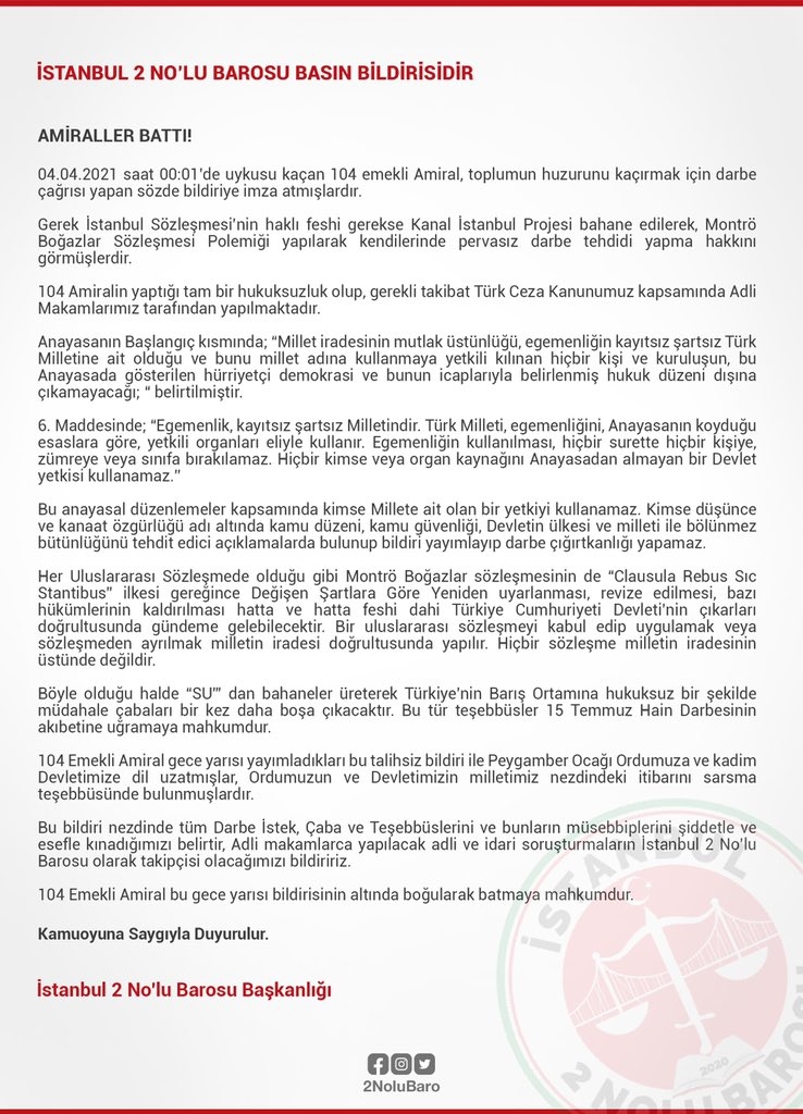 İstanbul 2 No’lu Barosu: 