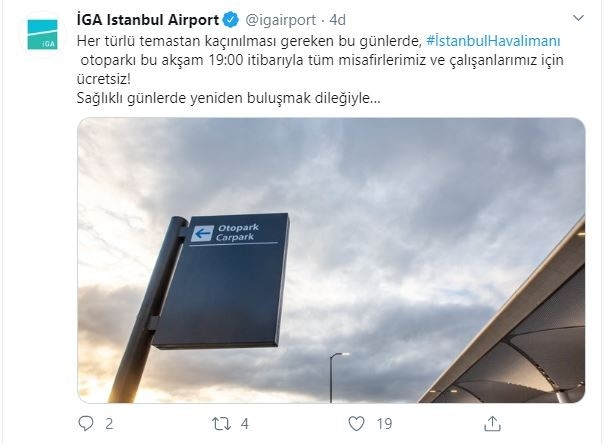 İstanbul Havalimanı otopark ikinci bir duyuruya kadar ücretsiz oldu