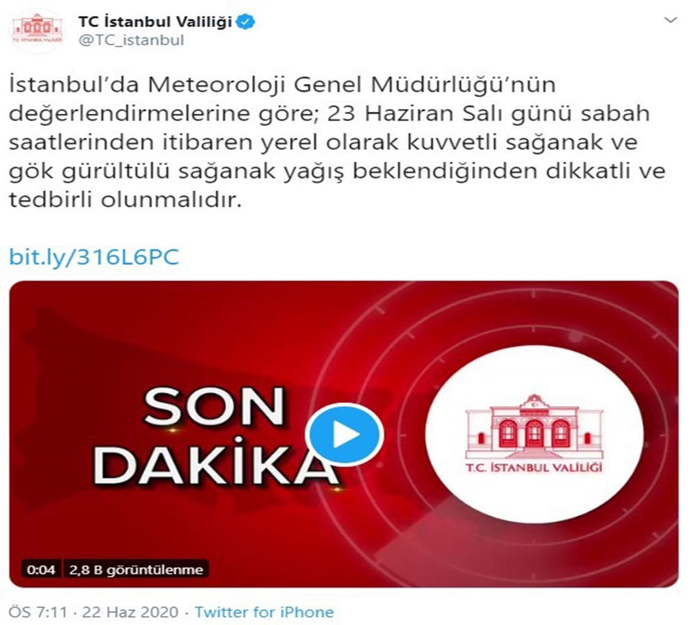 İstanbul Valiliğinden sağanak uyarısı