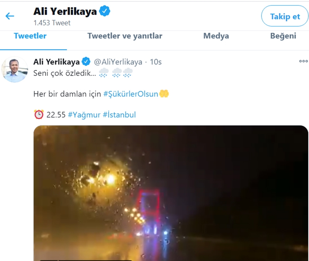 İstanbul Valisi Ali Yerlikaya’dan yağmur paylaşımı