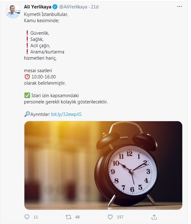 İstanbul Valisi Yerlikaya’dan mesai saati açıklaması