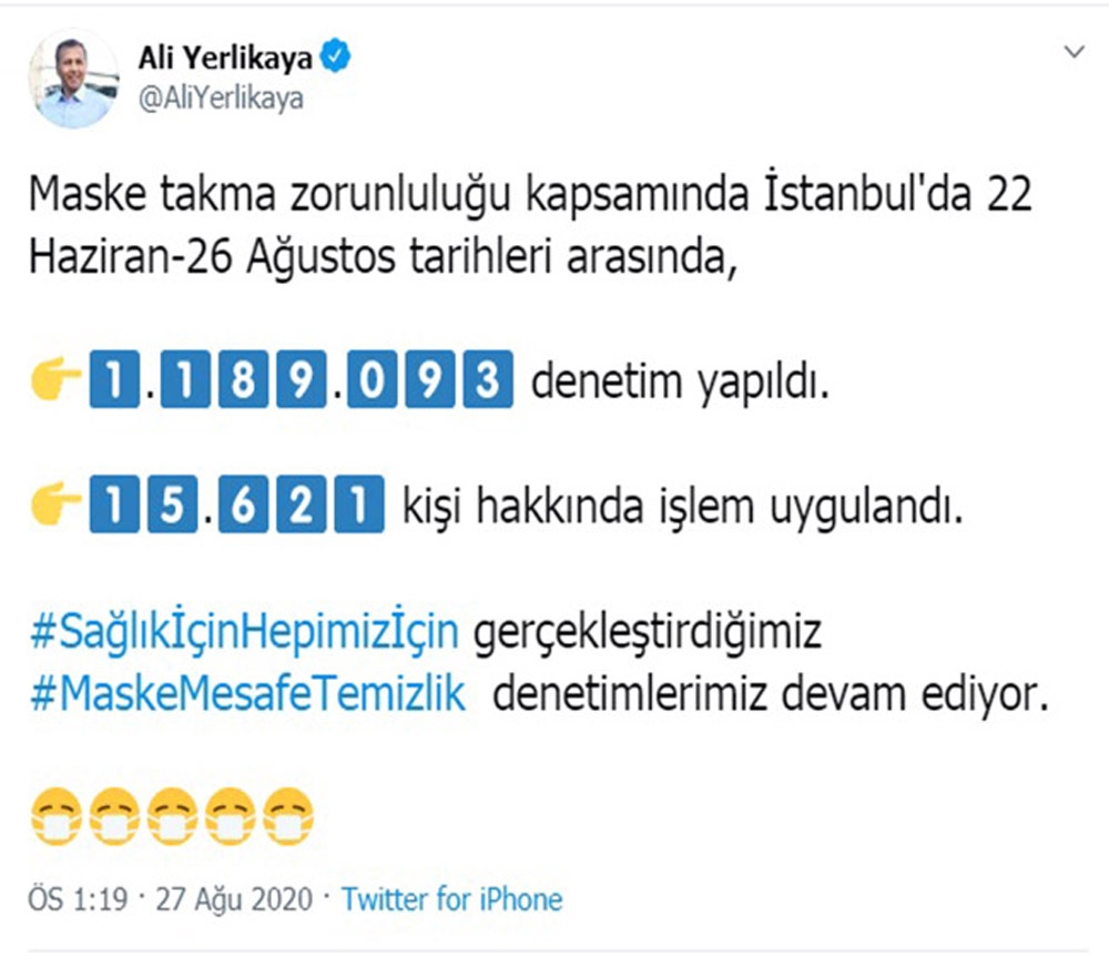 İstanbul’da maske takmayan 15 bin 621 kişiye ceza