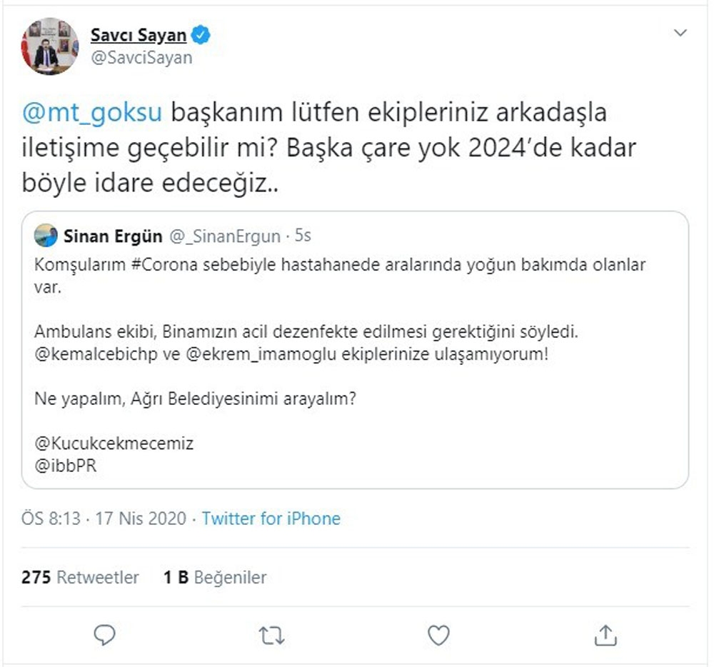 İstanbul’da virüs riski bulunan binadaki vatandaşların imdadına Başkan Sayan yetişti