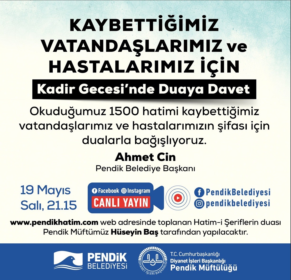 Kadir Gecesi’nde Korona virüsten hayatını kaybeden vatandaşlar için dua