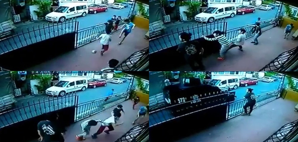 Kısıtlama gününde top oynayan çocuklar polisi görünce böyle kaçtı