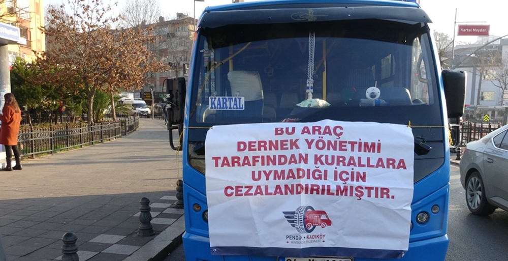 Kurallara uymayan minibüs şoförlerine pankartlı ceza