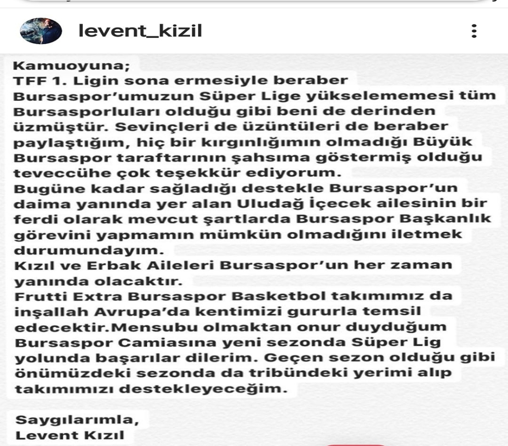 Levent Kızıl’dan başkanlık açıklaması