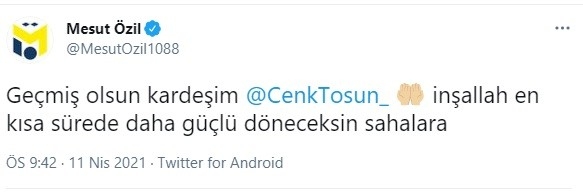 Mesut Özil’den Cenk Tosun’a geçmiş olsun mesajı