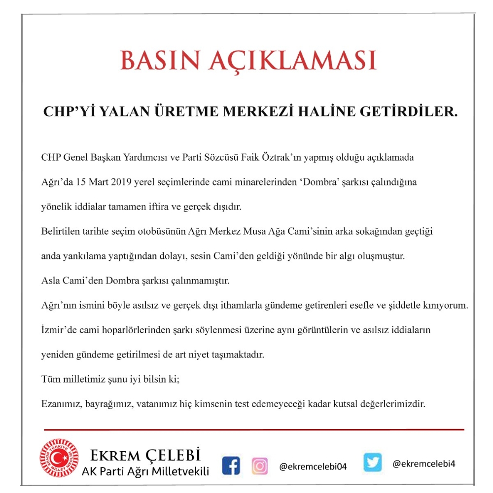 Milletvekili Çelebi, CHP Genel Başkanı Öztrak’ın iddialarını yalanladı