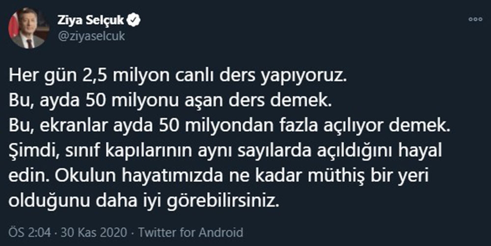 Milli Eğitim Bakanı Selçuk: 