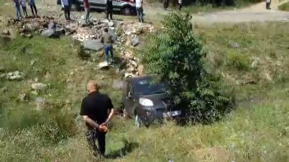 Otomobil sürücüsü inek sürüsüne çarpmamak için dereye uçtu:1 ağır yaralı