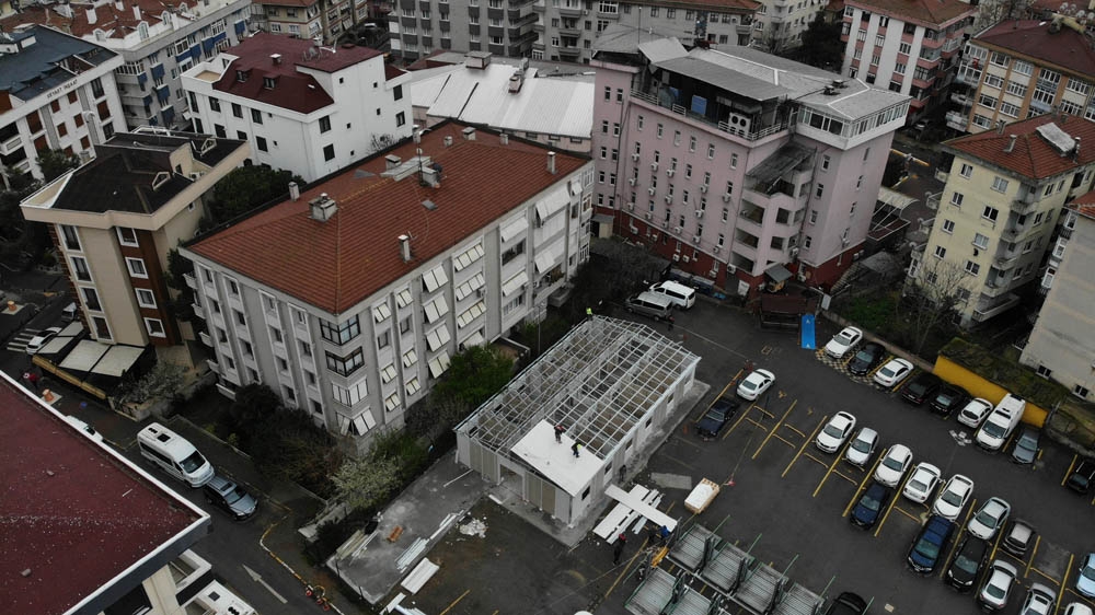 Pendik Devlet Hastanesi’ne ön tanı bölümü inşaatı havadan görüntülendi
