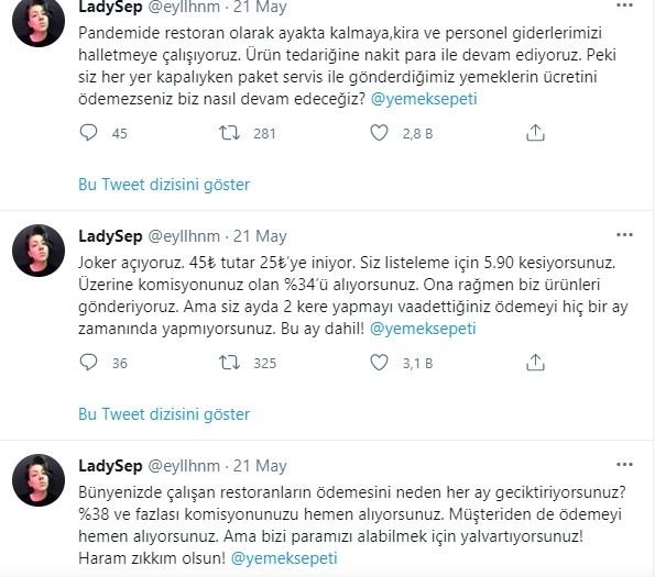 Restoran sahibi Yemeksepeti komisyonlarına isyan etti, Nevzat Aydın cevap verdi