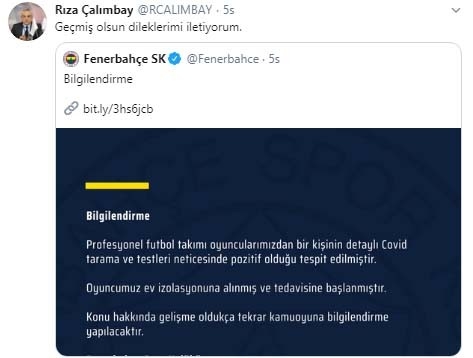 Rıza Çalımbay’dan Fenerbahçe’ye geçmiş olsun mesajı