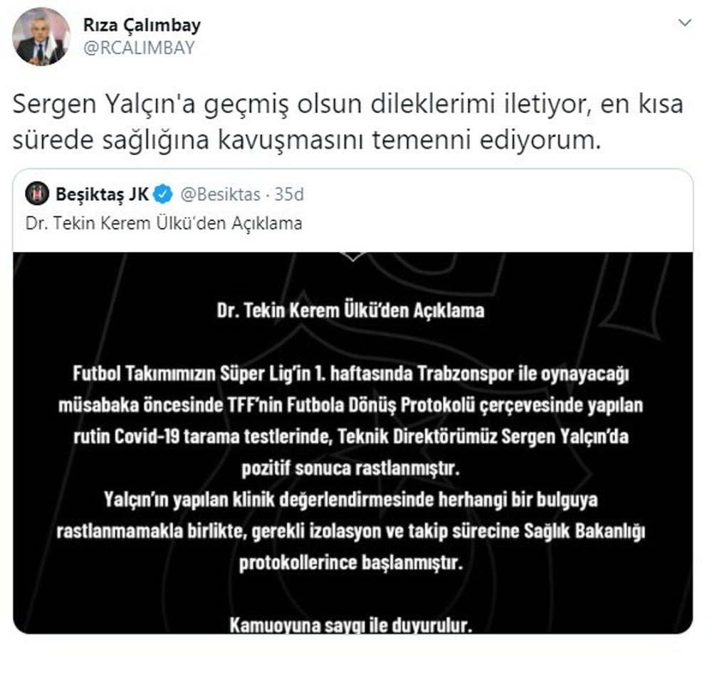 Rıza Çalımbay’dan Sergen Yalçın’a geçmiş olsun mesajı