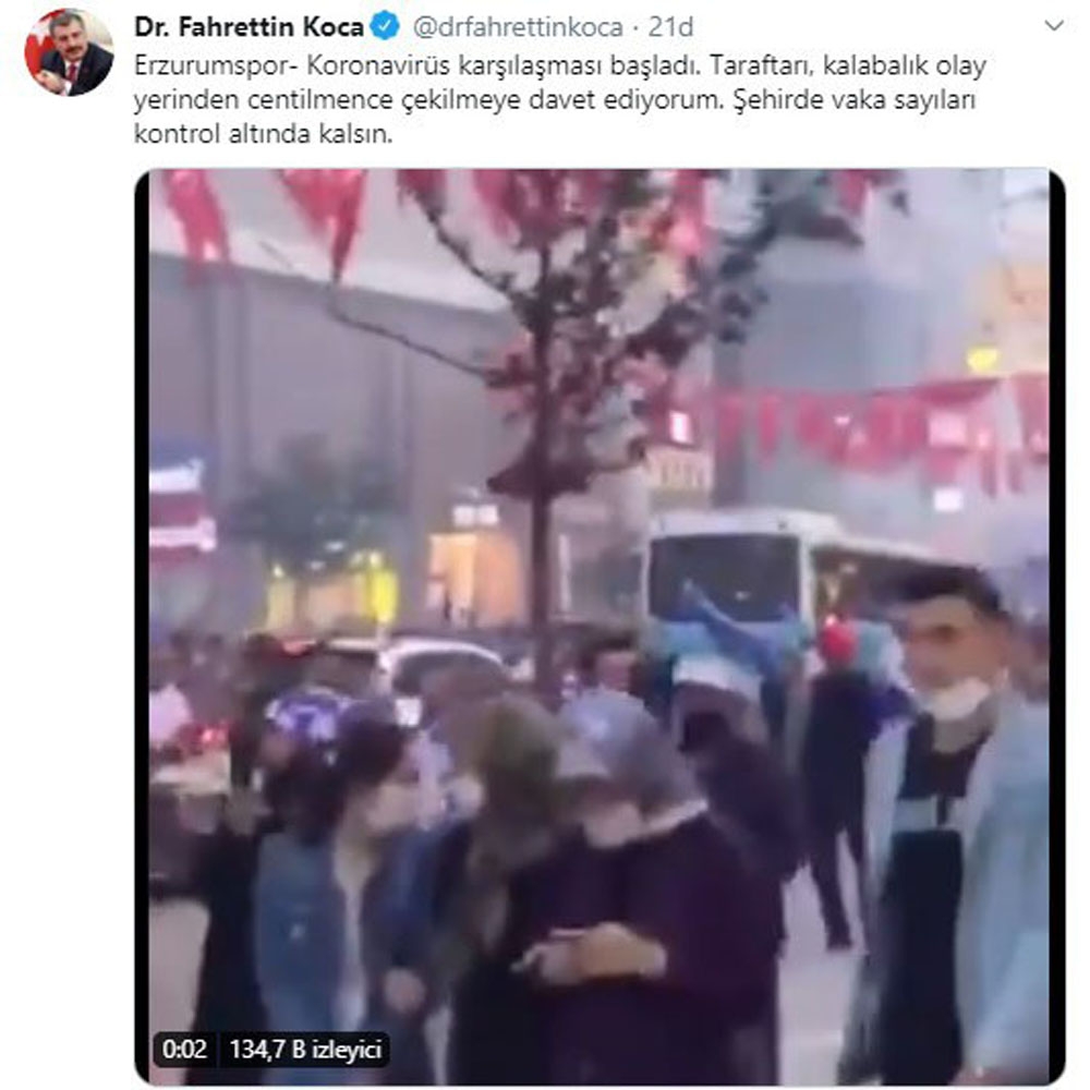 Sağlık Bakanı Koca, Erzurumspor taraftarını uyardı