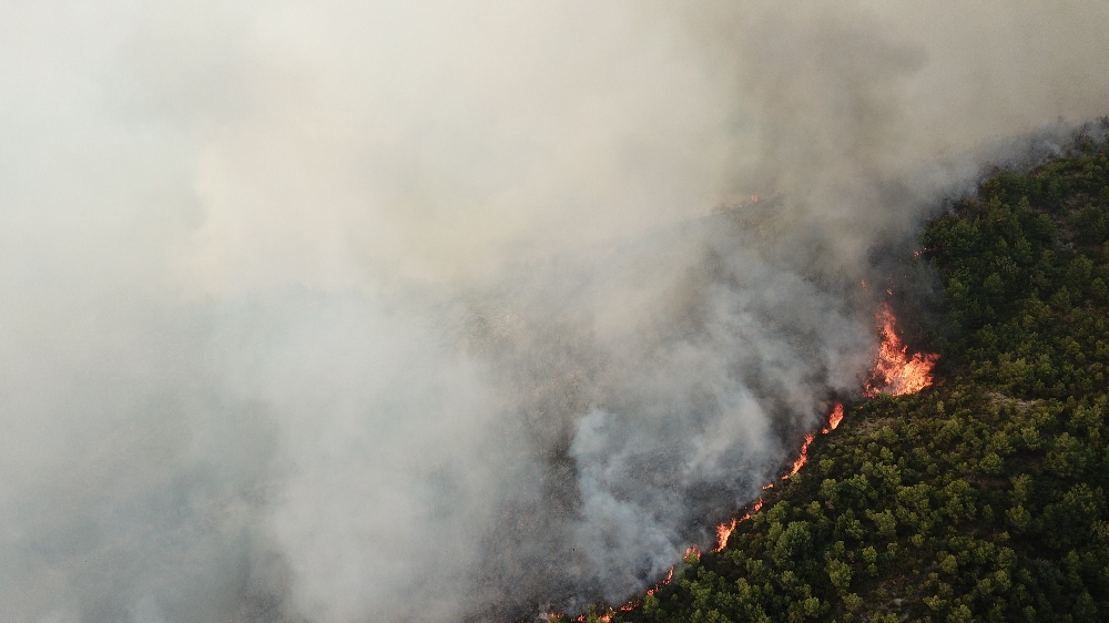 Samandağ’da orman yangını drone ile havadan görüntülendi