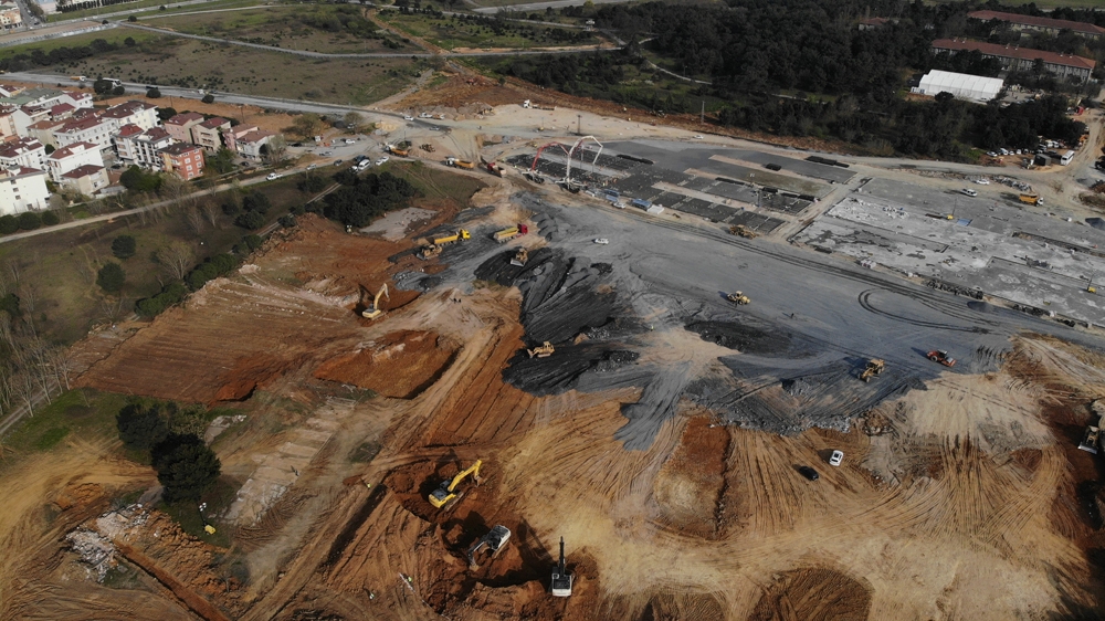 Sancaktepe’de yapılan hastanene inşaatındaki son durum havadan görüntülendi