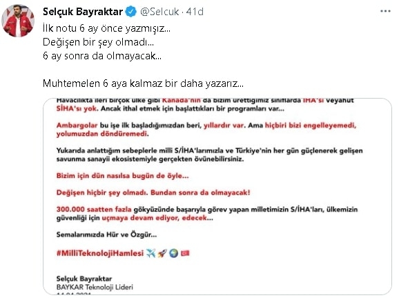 Selçuk Bayraktar’dan son günlerde çıkan ambargo haberlere dair açıklama