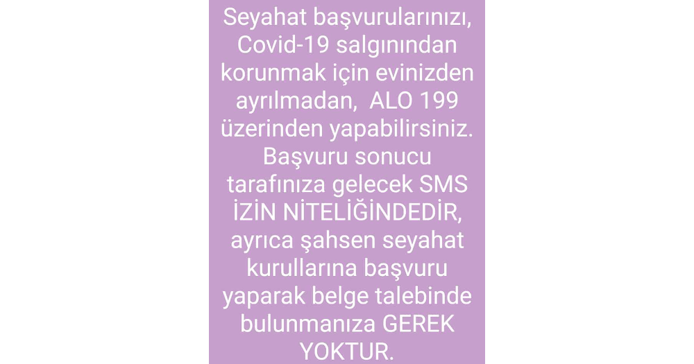 Seyahat başvuruları Alo 199’a yapılacak