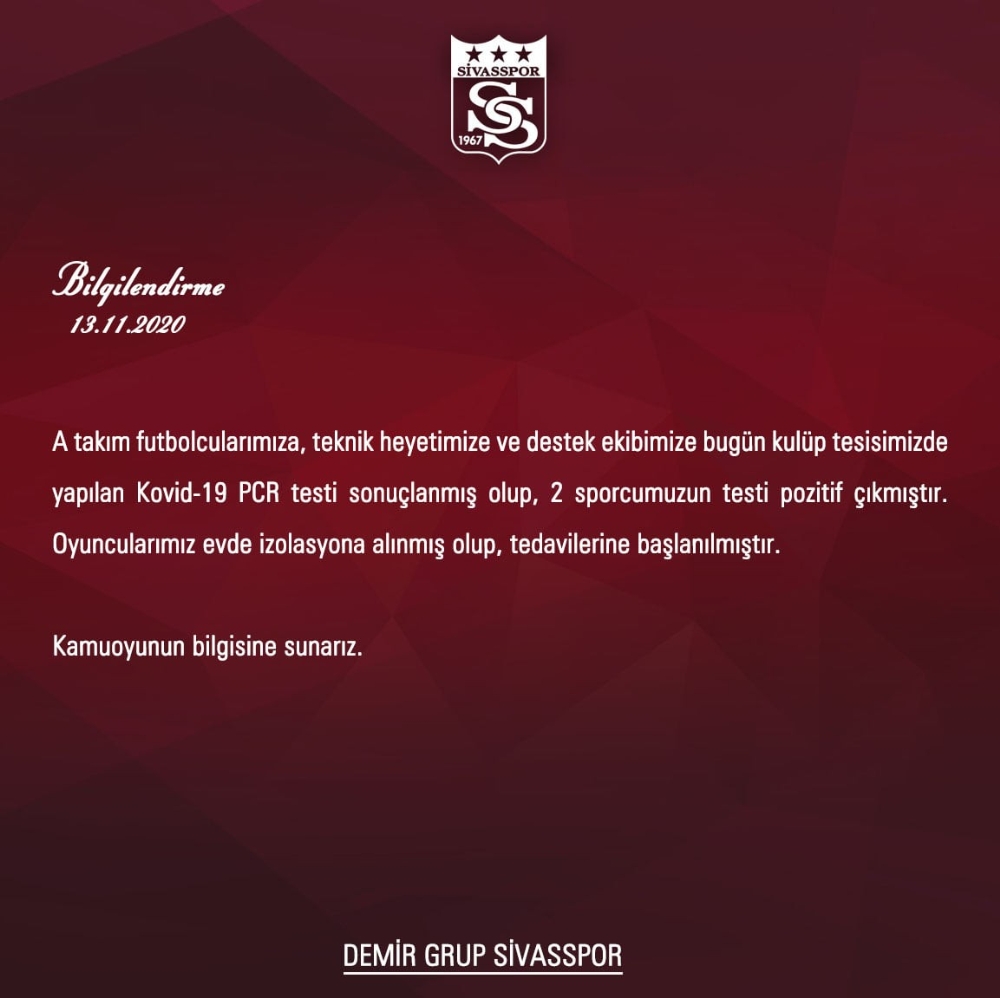 Sivasspor’da korona virüs şoku!