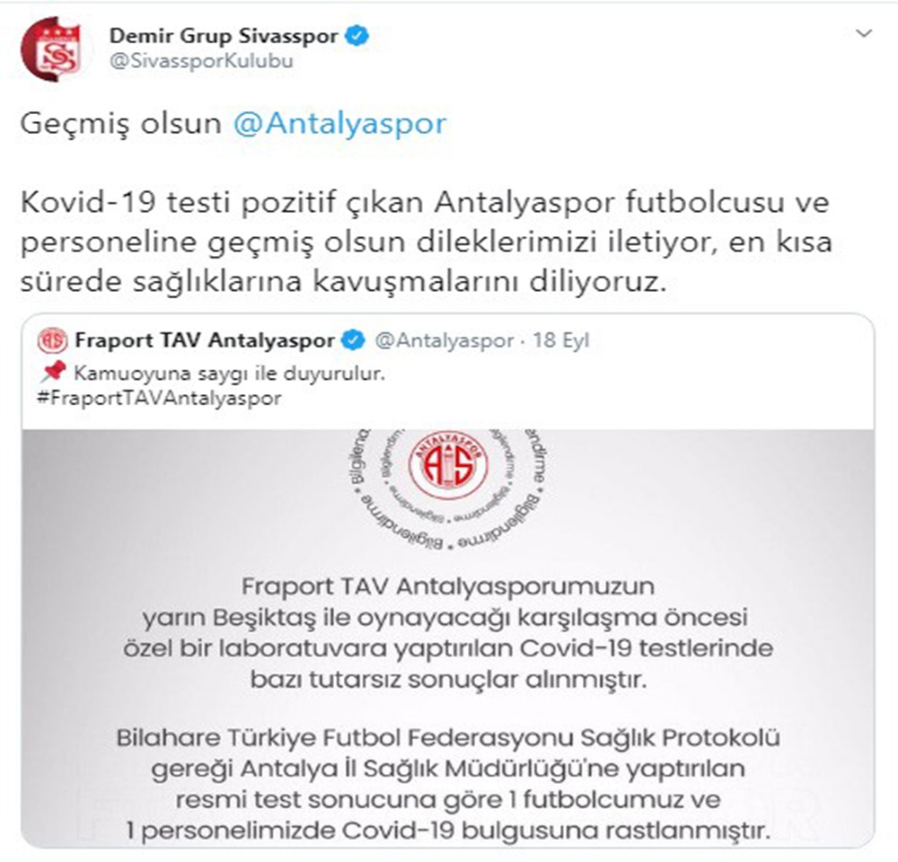 Sivasspor’dan Antalyaspor’a geçmiş olsun mesajı