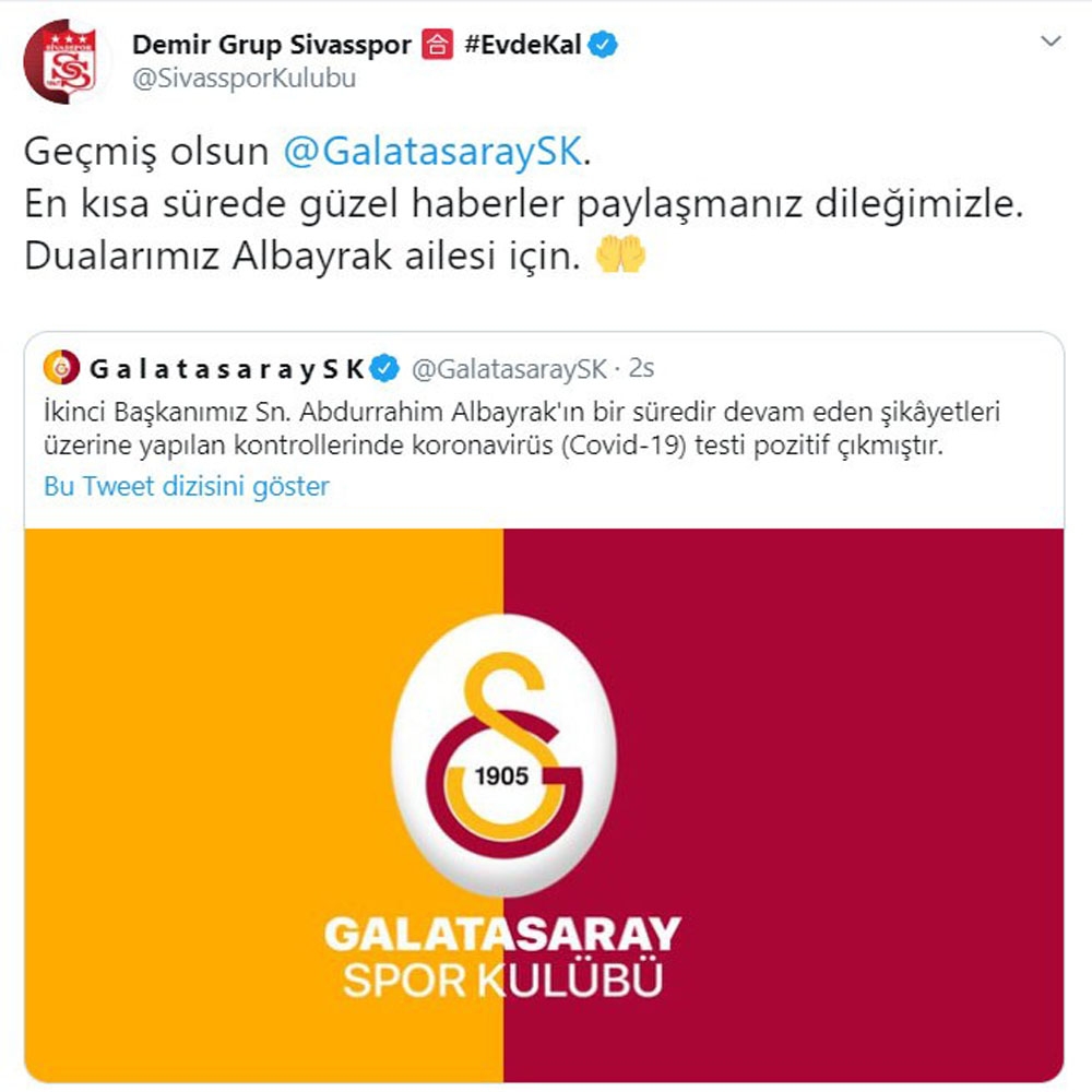 Sivasspor’dan Galatasaray’a geçmiş olsun mesajı