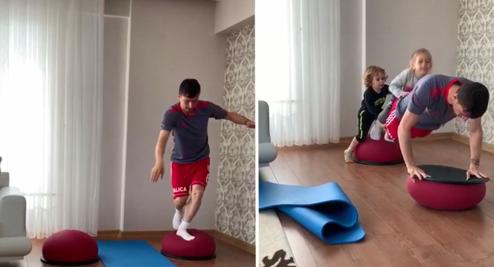 Sivassporlu futbolcular evinde idman yapıyor