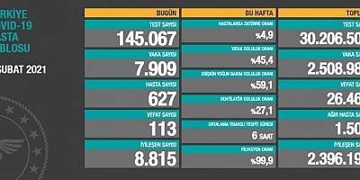 Son 24 saatte korona virüsten 113 kişi hayatını kaybetti