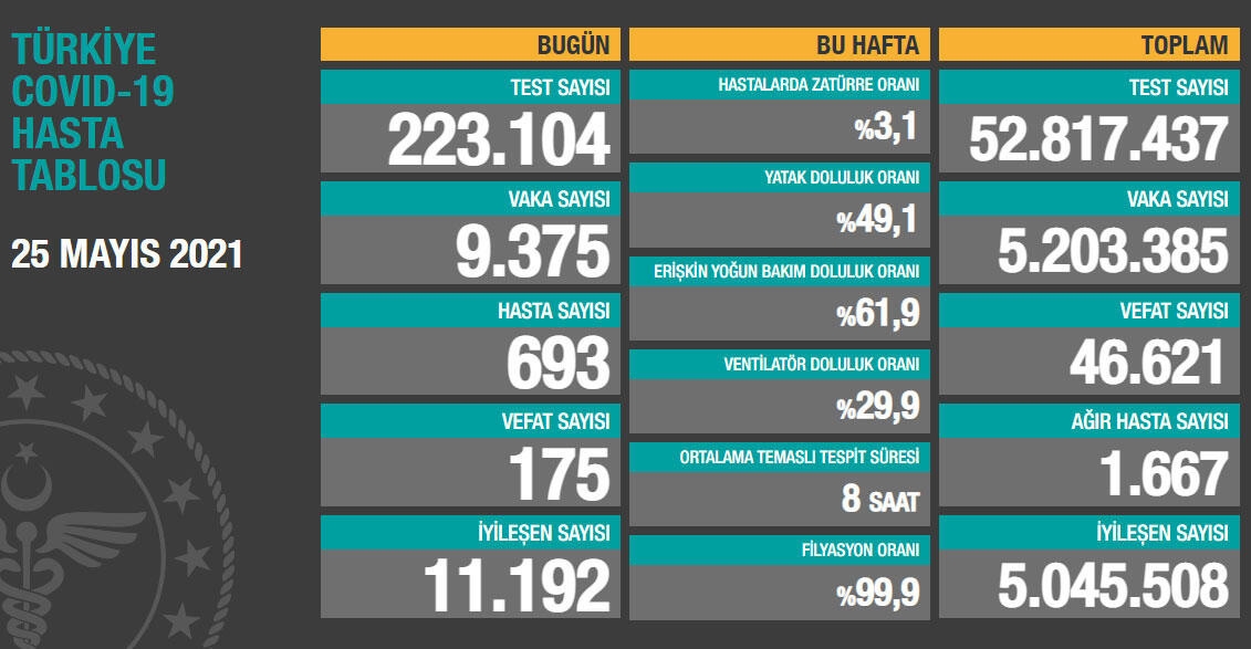 Son 24 saatte korona virüsten 175 kişi hayatını kaybetti