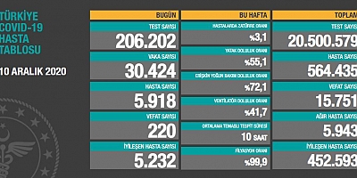 Son 24 saatte korona virüsten 220 kişi hayatını kaybetti
