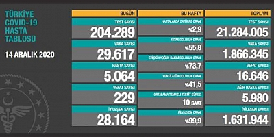Son 24 saatte korona virüsten 229 kişi hayatını kaybetti