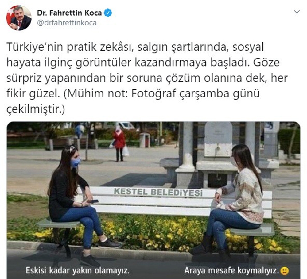 Sosyal mesafe için yapılmıştı... Bakan Koca örnek gösterdi