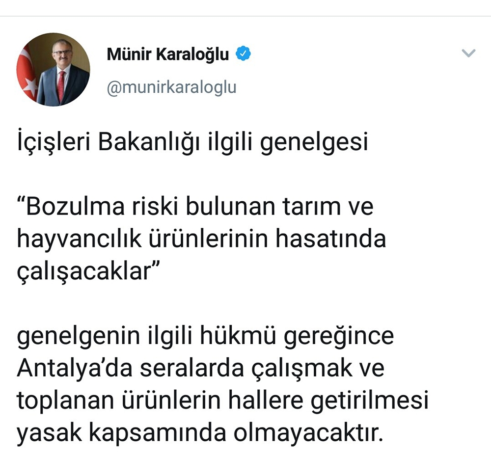 Tarım ve hayvancılık sektörü yasak dışı
