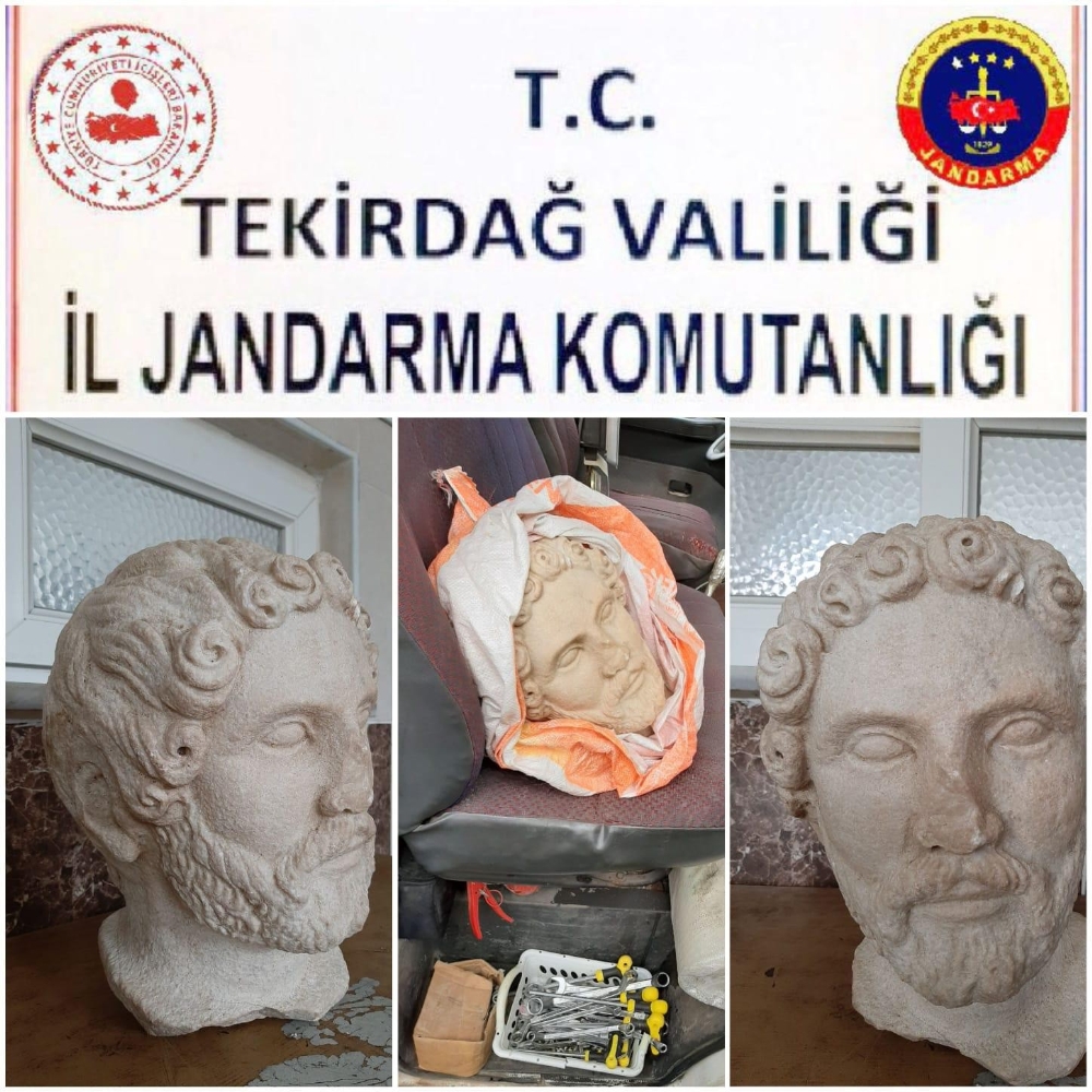 Tekirdağda Roma Dönemine Ait Heykel Başı Ele Geçirildi: 8 Gözaltı