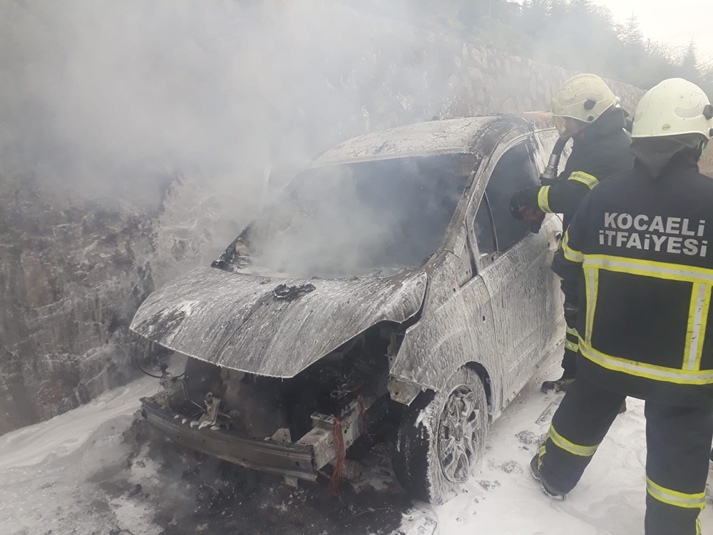 TEM’de hafif ticari araç alev alev yandı
