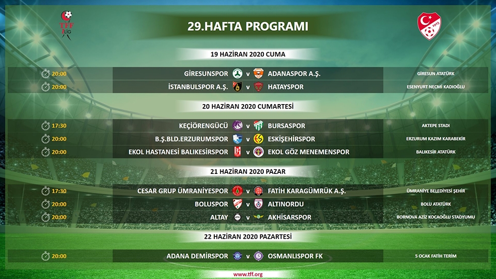 TFF 1. Lig’de 29, 30, 31 ve 32. hafta programları belli oldu