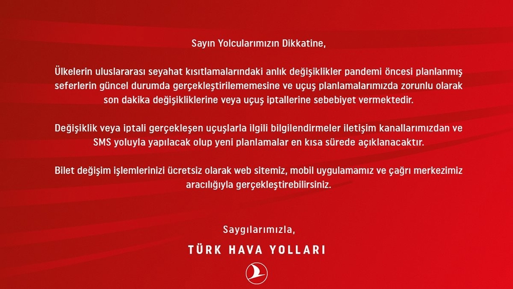 THY’den ‘bilet değişikliği’ duyurusu