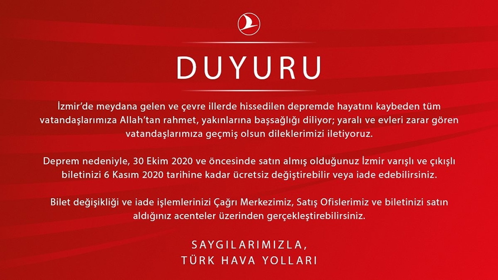 THY’den İzmir yolcularına ücretsiz bilet değişikliği ve iade hakkı tanıma kararı