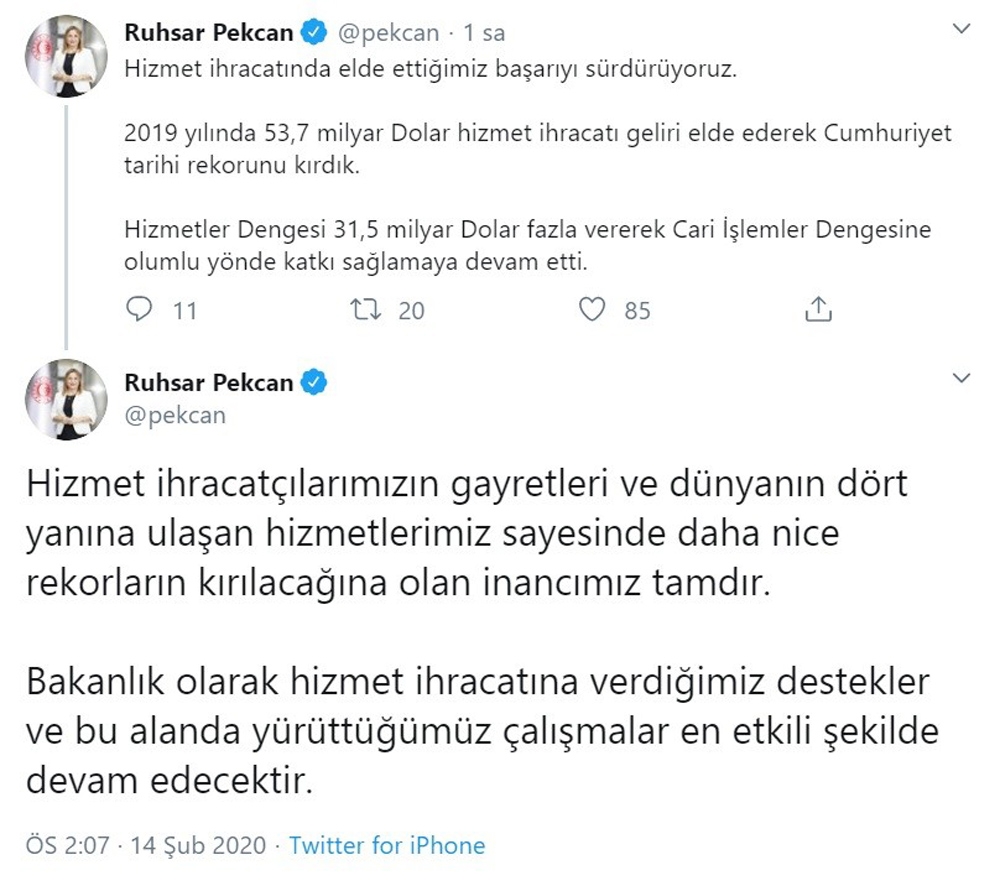 Ticaret Bakanı Pekcan: 