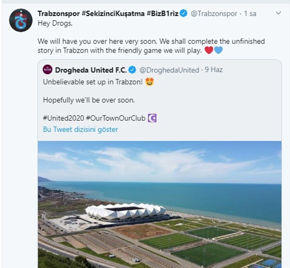 Trabzonspor, Drogheda ile hazırlık maçı yapmak istediğini açıkladı