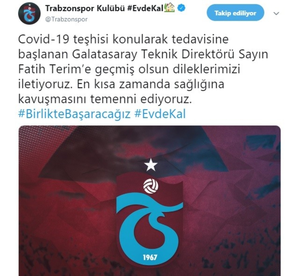 Trabzonspor’dan Terim’e geçmiş olsun mesajı