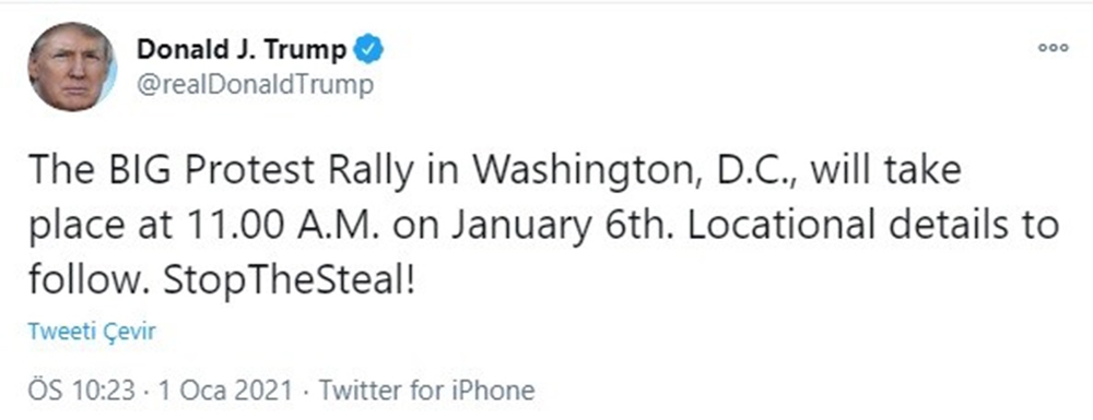 Trump, 6 Ocak’ta büyük protesto mitingi düzenleyecek