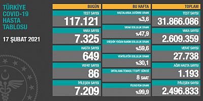 Türkiye'de son 24 saatte 7.325 koronavirüs vakası tespit edildi
