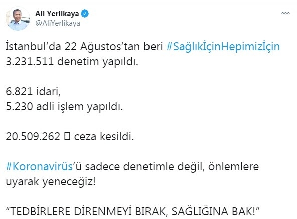 Vali Yerlikaya açıkladı: 20 milyon TL ceza kesildi