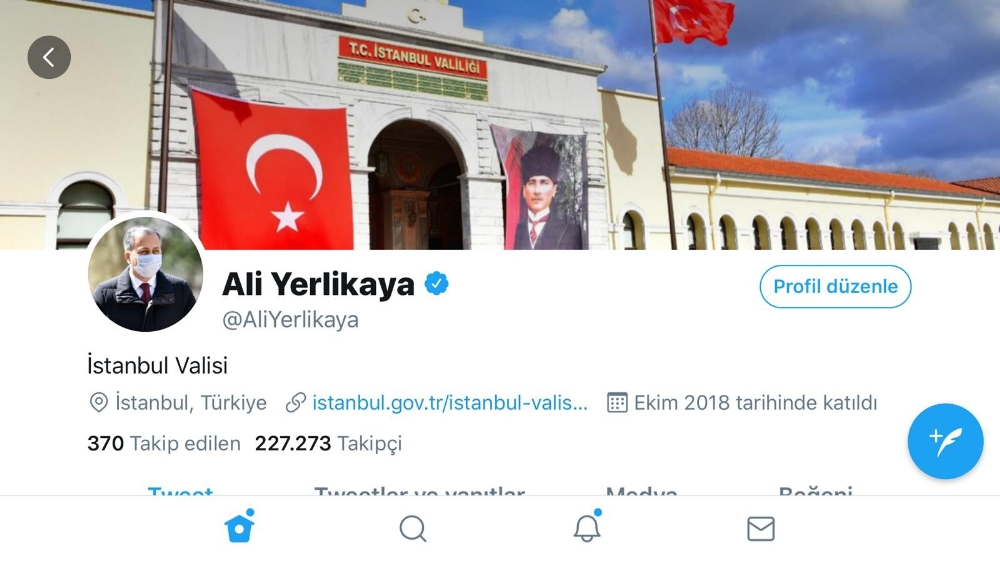Vali Yerlikaya, farkındalık için Twitter profiline maskeli fotoğrafını koydu