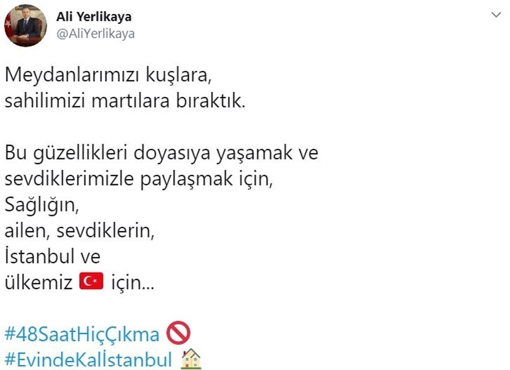 Vali Yerlikaya: ”Meydanlarımızı kuşlara, sahilimizi martılara bıraktık”