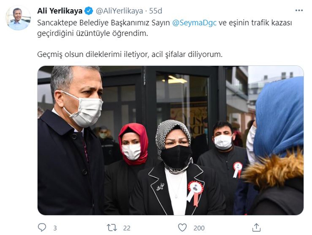 Vali Yerlikaya’dan Sancaktepe Belediye Başkanı’na geçmiş olsun mesajı