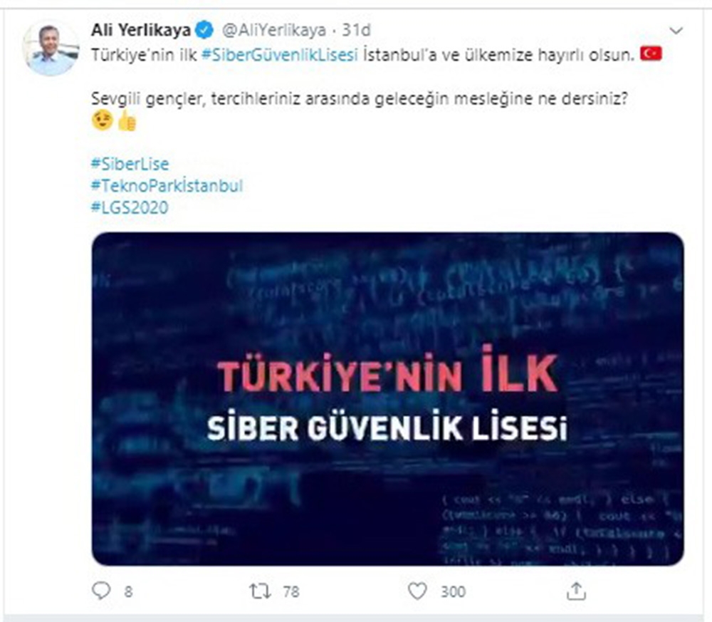 Vali Yerlikaya’dan Siber Güvenlik Lisesi paylaşımı